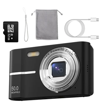 Optical Lens HD Digital Camera with 32G Card 16x Zoom Built-in Flash Video Cameras Birthday Gifts for Adults Children and Kids