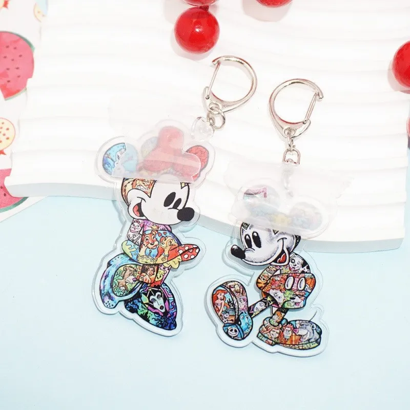 Disney Mickey Minnie cartoon merchandise, peripheral accessories, 2D acrylic keychains, cute couple keychains, colorful