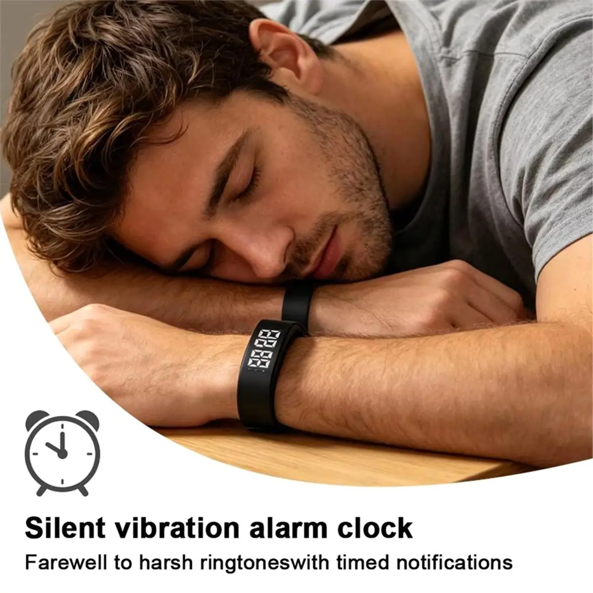 LED Digital Alarm Clock Watch Adjustable Snooze-Proof Alarm Bracelet with Running Pedometer Waterproof Vibrating Alarm