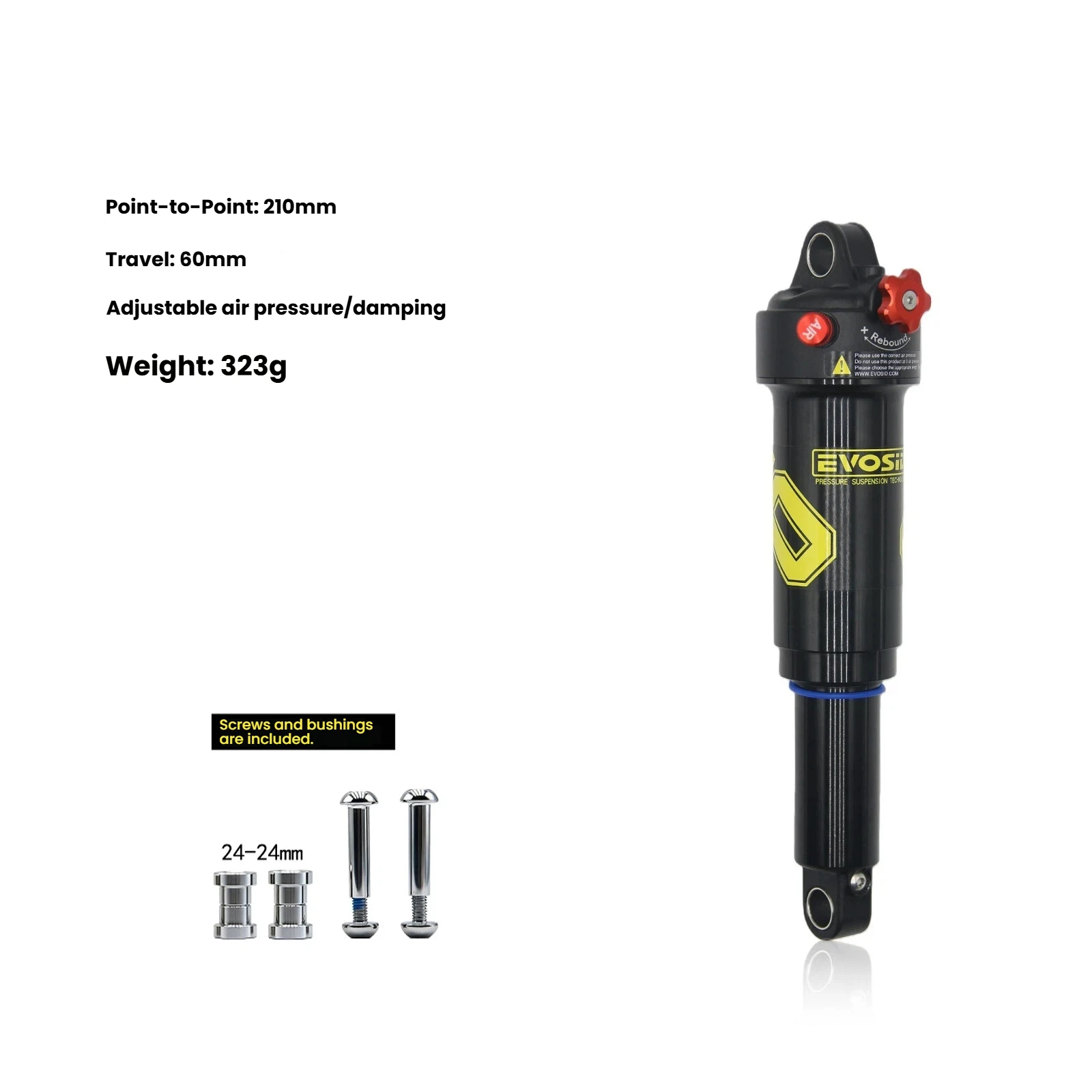 EVOSID Demping Mtb Fiets Lucht Schokdemper 165mm 190mm 210mm Luchtdruk Aanpassing Aluminium Mtb lucht Schokdemper