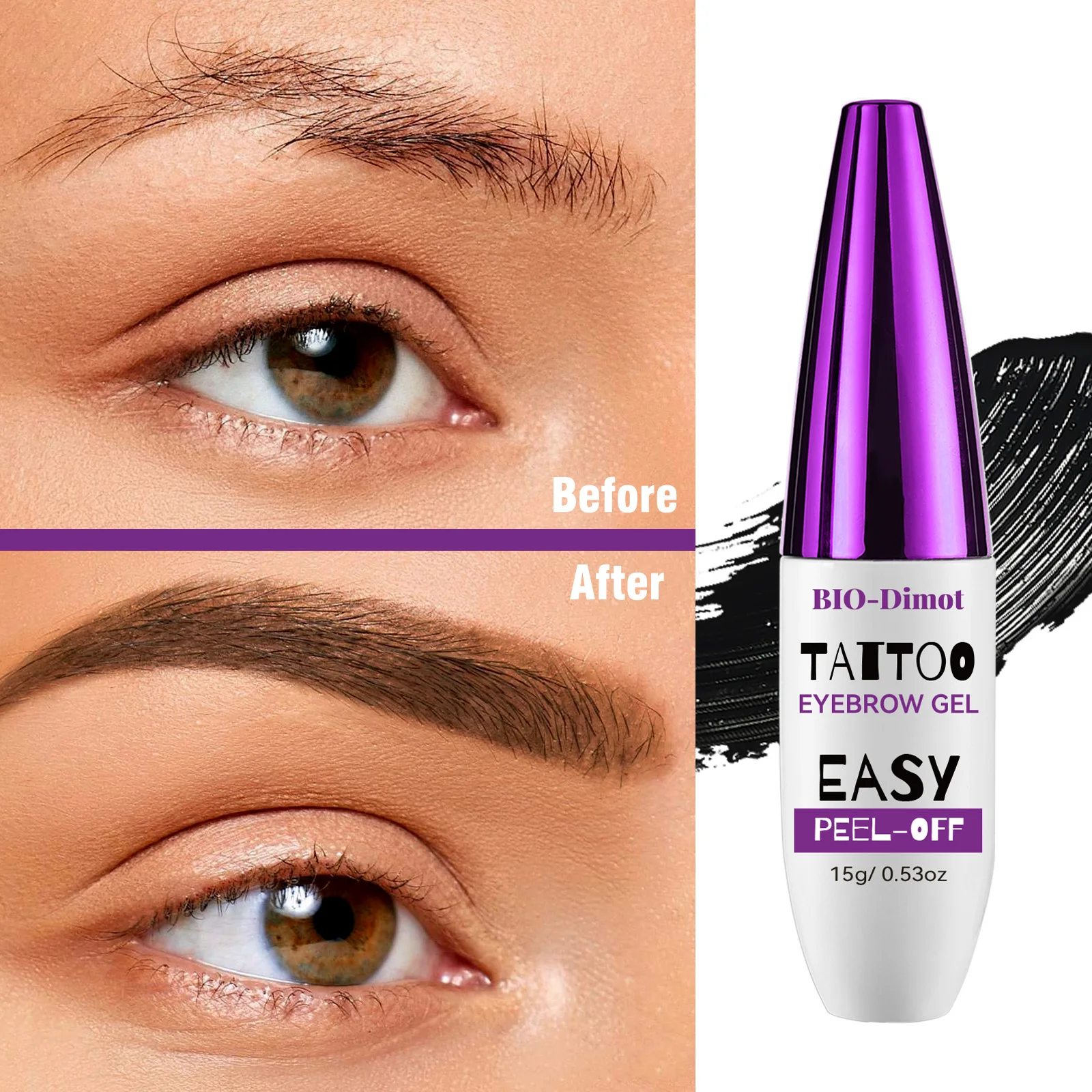 BIO-Dimot 15g Lasting Eyebrow Gel Natural Semi-permanent Shade Waterproof Peel-Off Tint Easy Peel-off Smudge-proof Eyebrow Cream