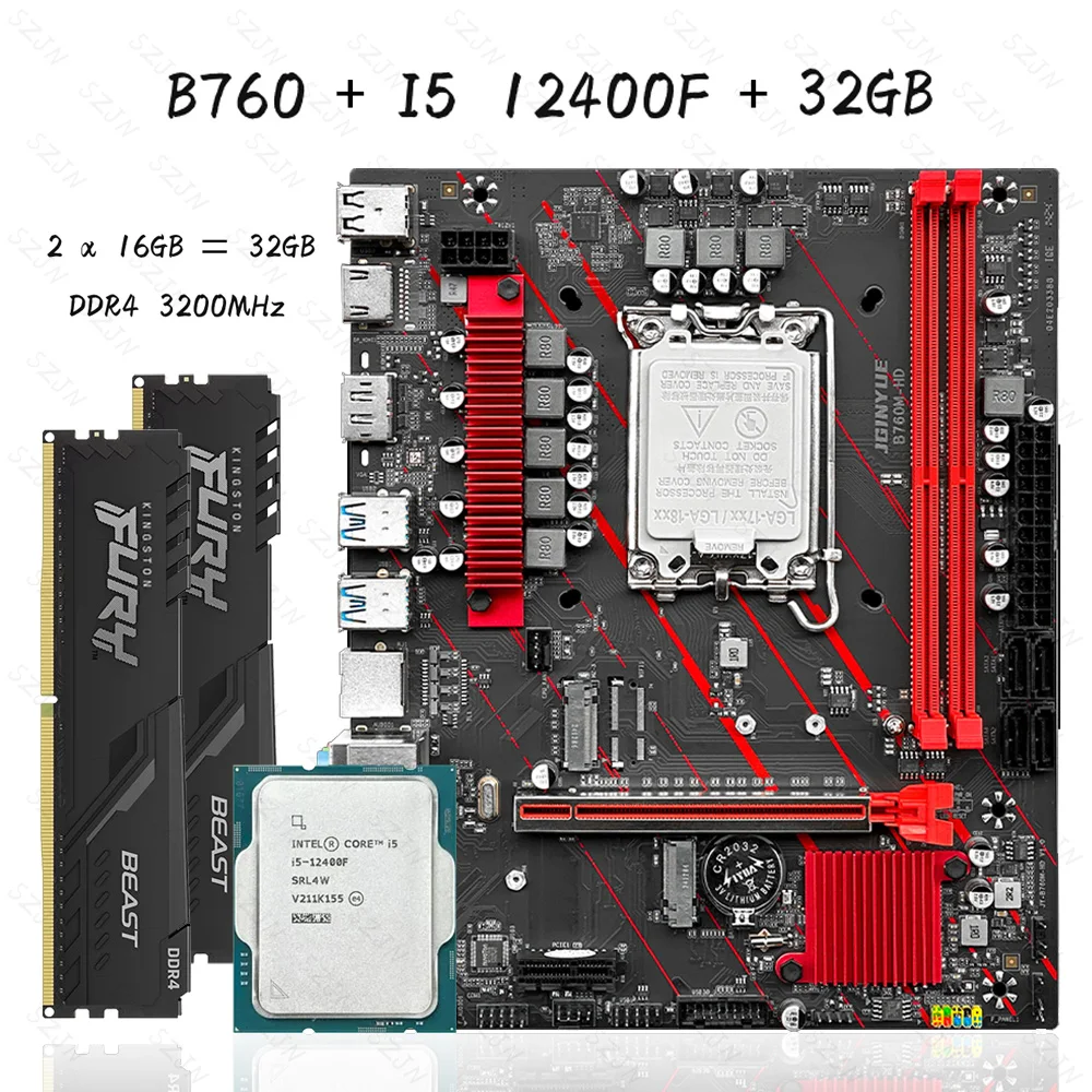 NEW Motherboard B760 Kit Core i5 12400F 2*16GB = 32GB Memory DDR4 3200 Desktop RAM LGA 1700 Motherboard Set