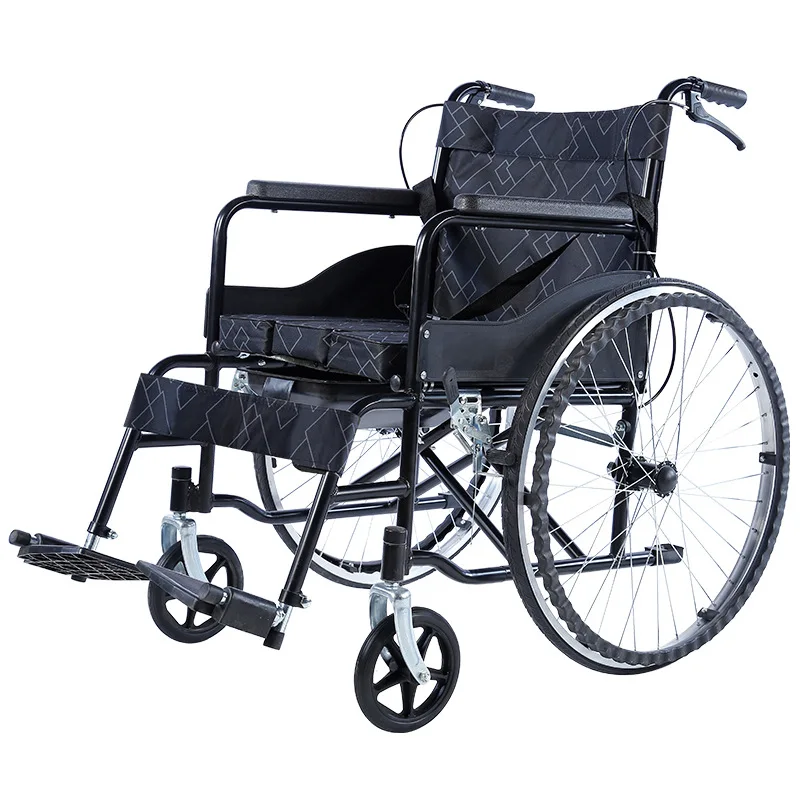 Fauteuil roulant manuel pliable avec fonction toilette, siège en nylon jacquard 24 pouces pour personnes âgées, fauteuil roulant portable à pousser
