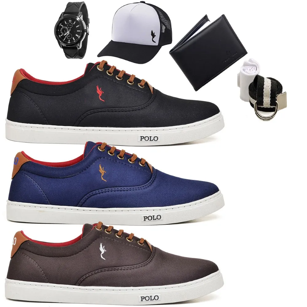 Sneakers Shoes Men's Cano Low Kit 3 Paired with Cap + Watch + Wallet and Belt and Half Combo Exclusive from 37 A46