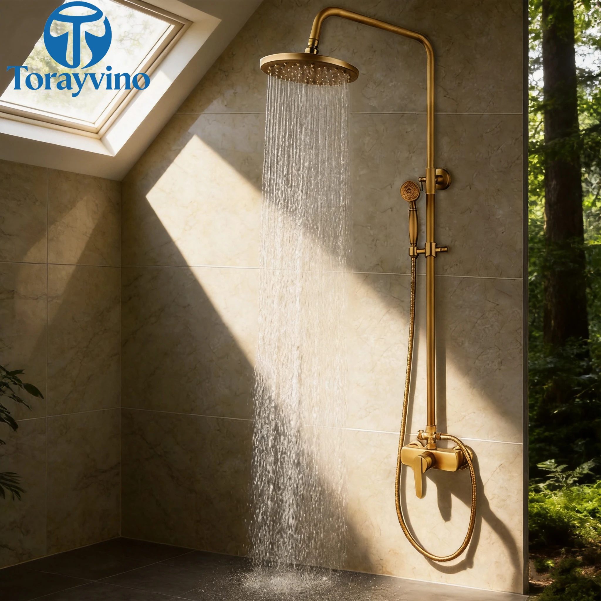 Torayvino Bathroom Antique outdoor luxury Shower Set Wall Mount Bath Shower Faucet Rainfall  Mixer Tap Shower System column