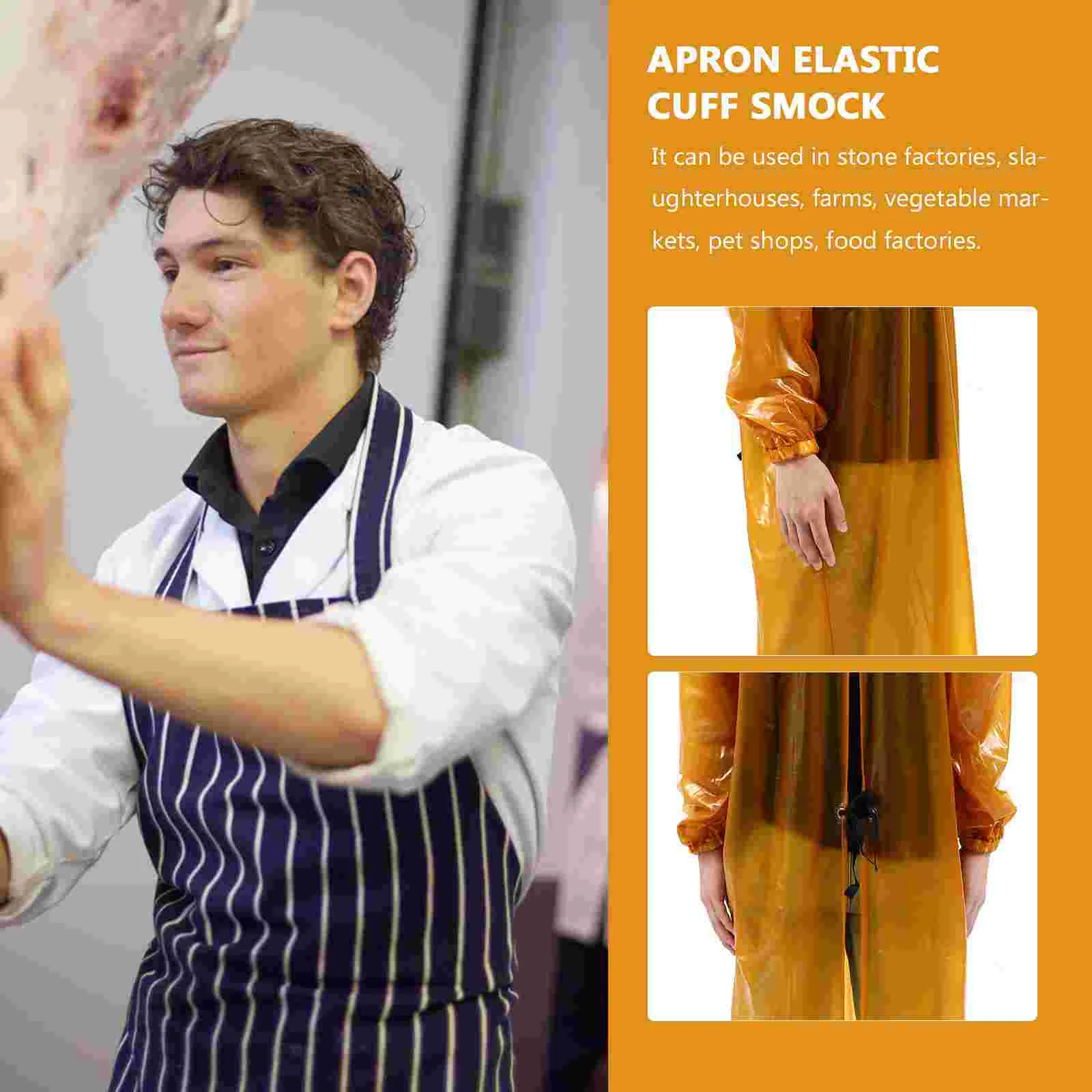 กันน้ําเสื้อผ้าทํางานกางเกงสวมใส่ Smock Splash-proof Overalls ผ้ากันเปื้อน Pvc Elastic Cuff Man