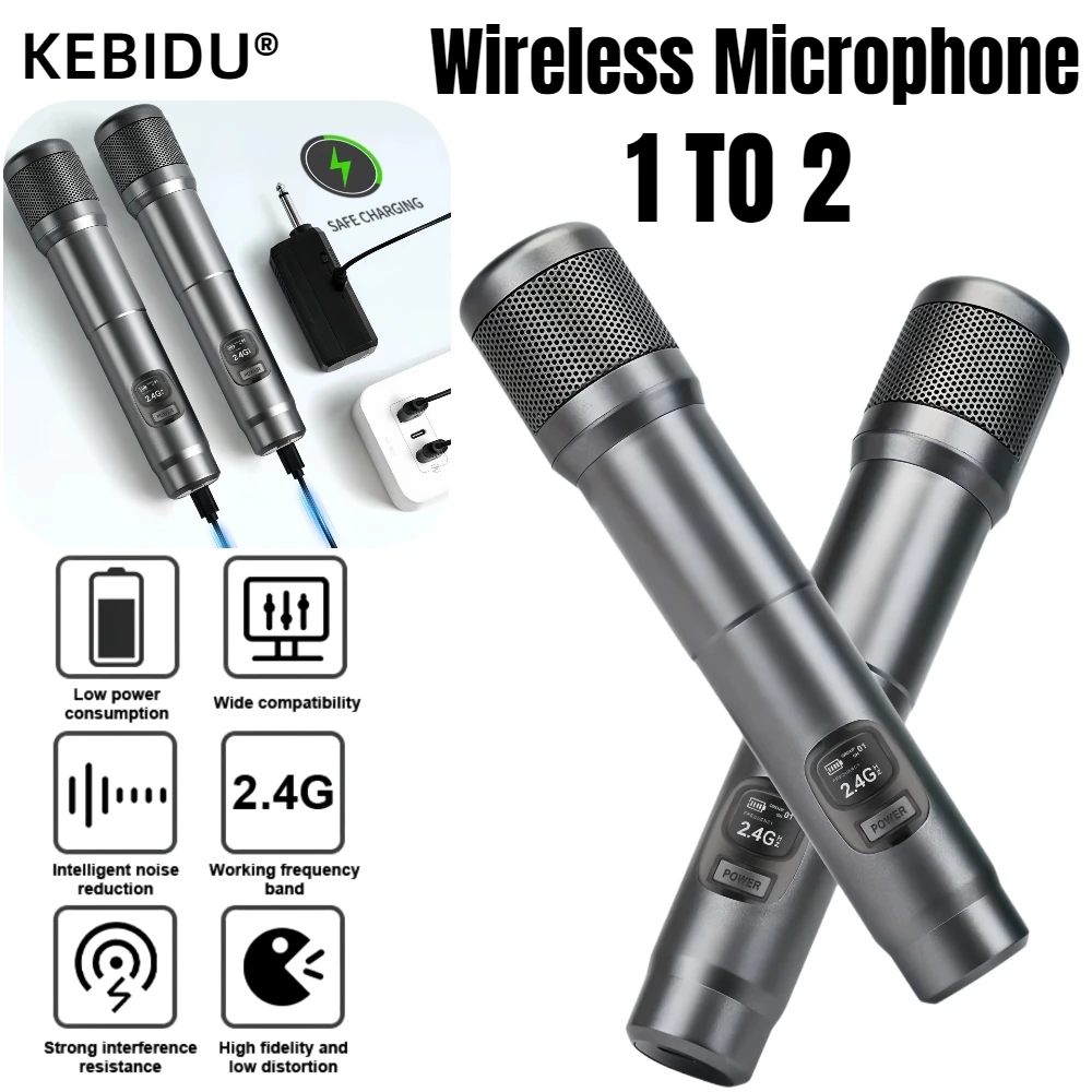 ميكروفون لاسلكي 2.4G 40H مع جهاز استقبال قابل لإعادة الشحن، ميكروفون محمول باليد بمدى 200 قدم لاجتماع عرض حفلات الكاريوكي والكنيسة