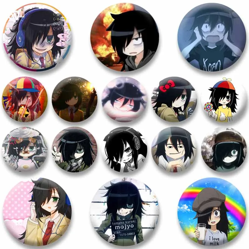 Cartoon Emo Girl Watamote Tomoko Kuroki Button Brooch Anime Peripheral Badge Dakimakura Lapel Pins Bag Accessories Friends Gifts