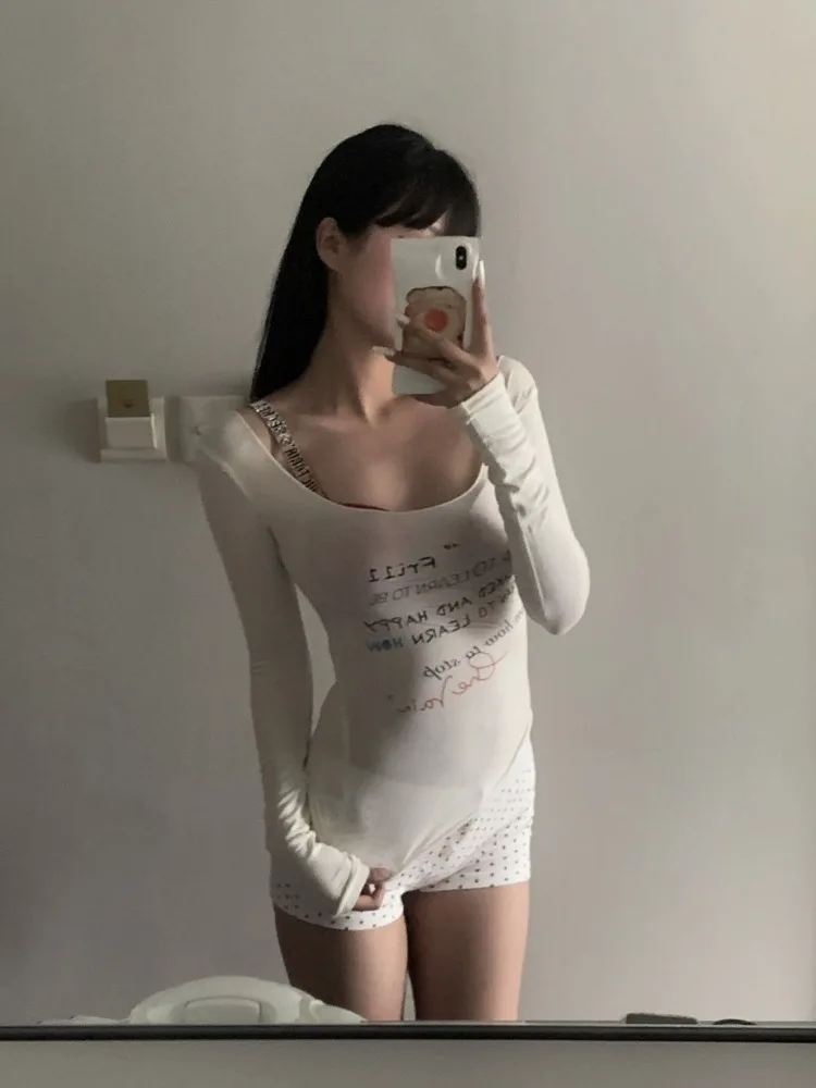 Deeptown Y2k Aesthetic Crop T-shirts Women Vintage Letter Print Korean Streetwear Harajuku Grunge T-shirts Sexy See Through Tops