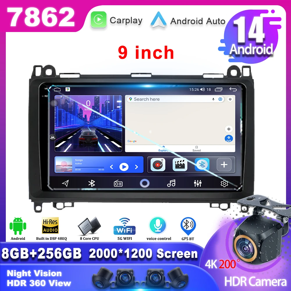 

Android 13 For Mercedes Benz B200 Sprinter W906 W639 AB Class W169 W245 Viano Vito Radio GPS Navi Car Radio 7862CPU No 2din DVD