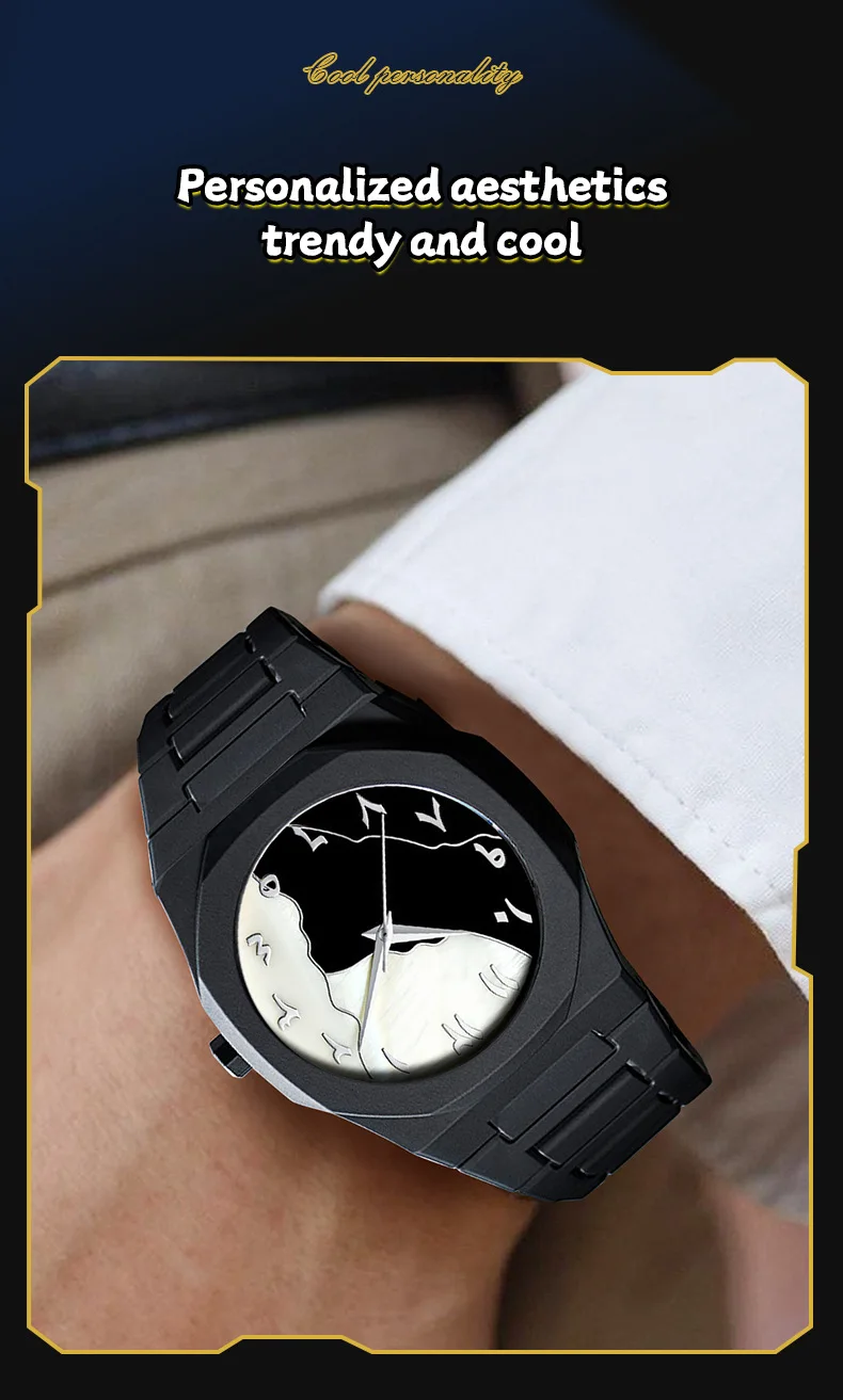 Men Watch Simple Arabic Numerals Middle Eastern Black Matte Oil Sensitive Plastic Waterproof Male Fashion Quartz Watches Tool