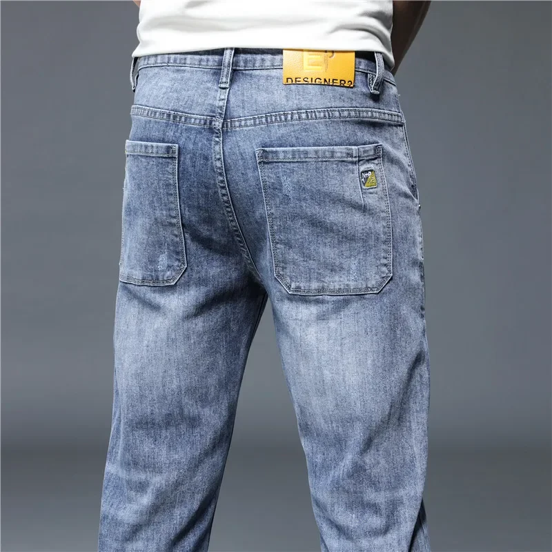 High Quality Brand Summer Stretch Cotton Hole Men's Ankle Length Jeans Thin Streetwear Design Denim Pants Korea Casual Trousers