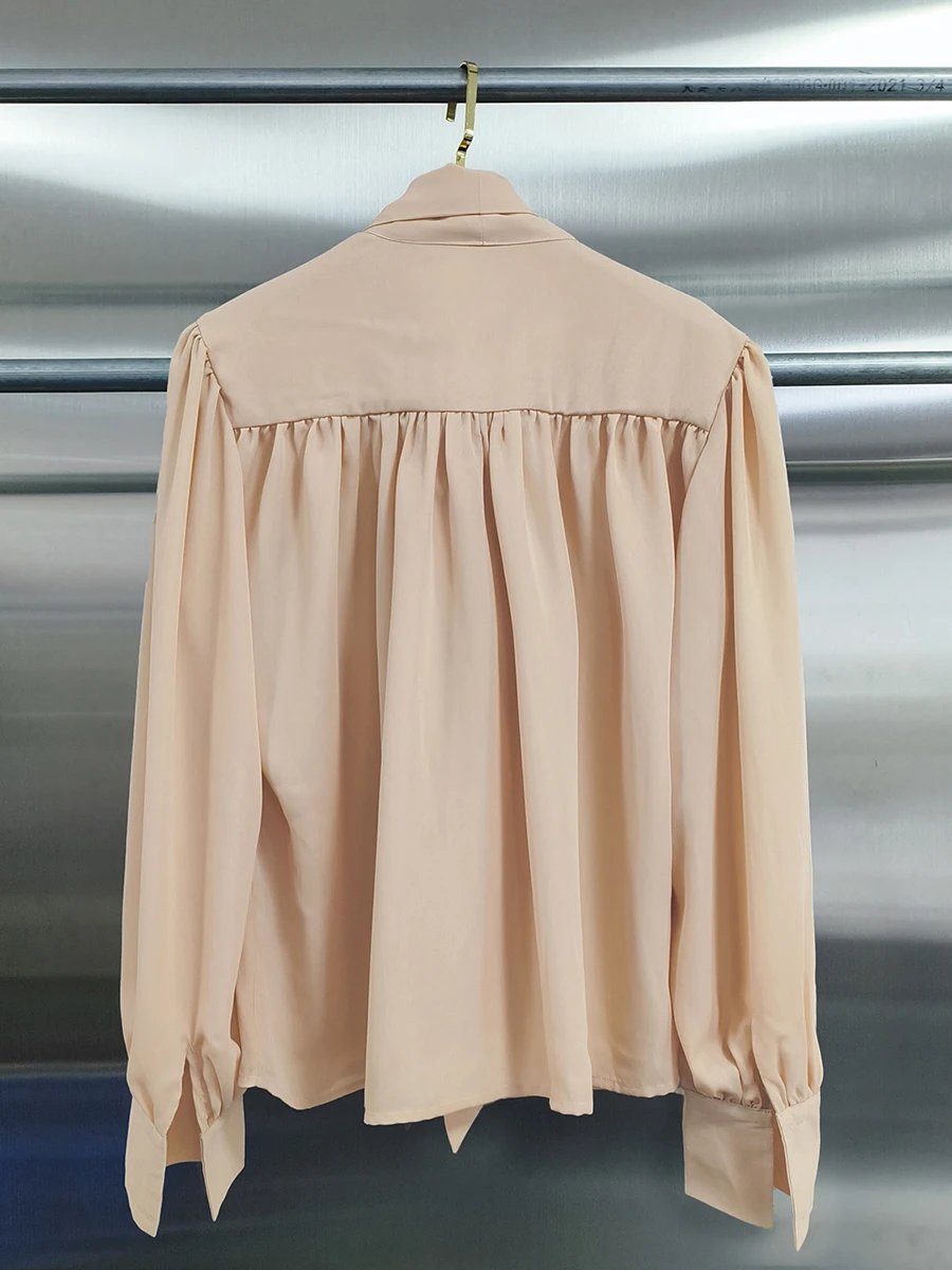 CHICEVER Solide Gespleißt Spitze Up Hemd Weibliche Stehkragen Langarm Lose Elegante Intellektuelle frauen Shirts Herbst Mode