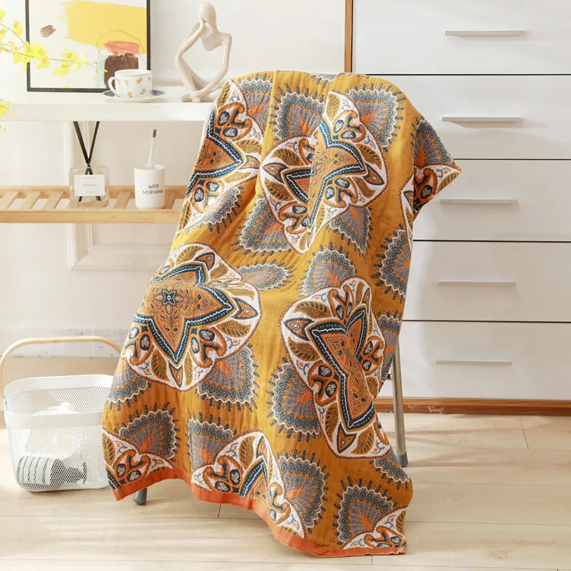 Bohemian Bath Towel Floral Printing Adult Soft Absorbent Cotton Gauze Beach Bath Towels Bathroom Accessories 80X160Cm