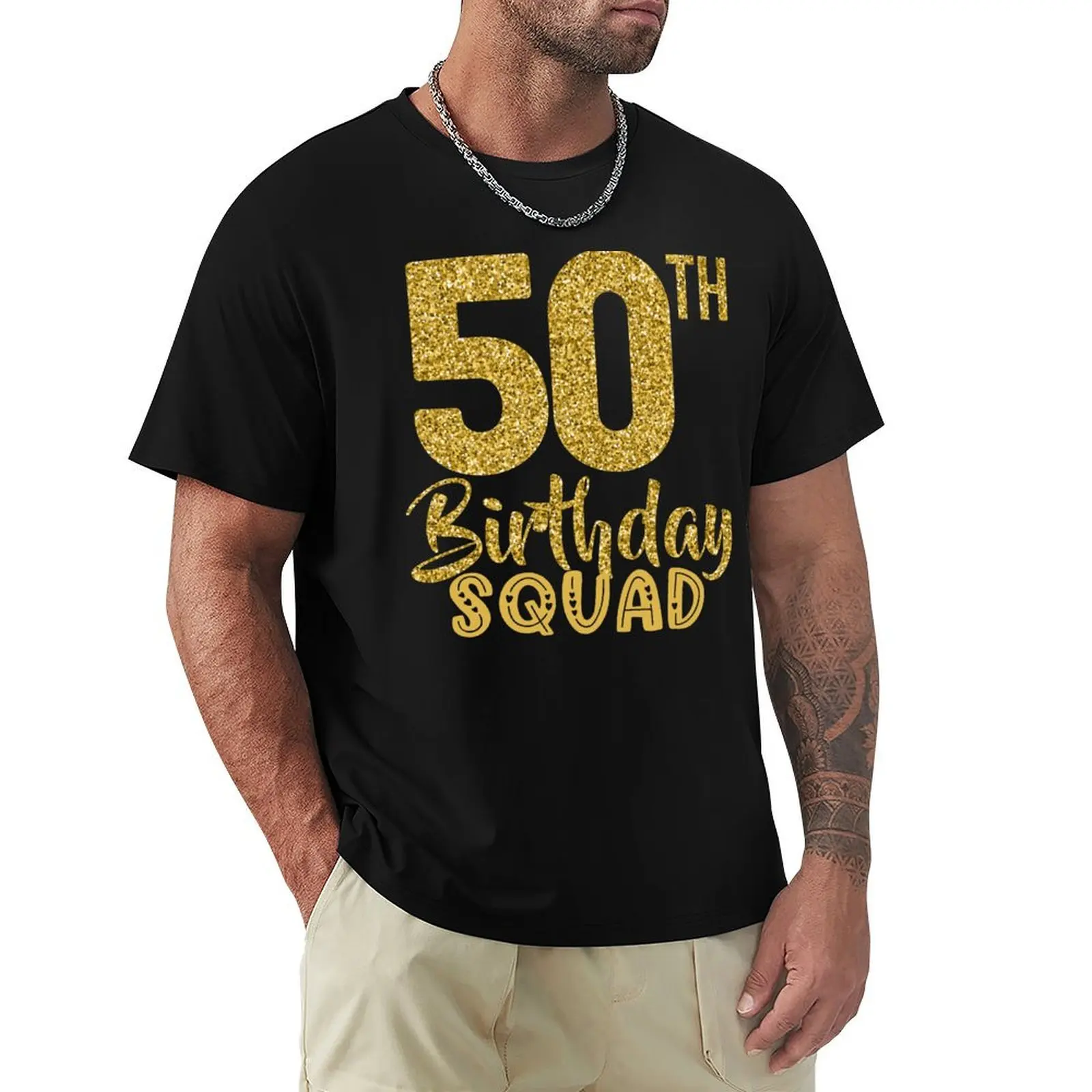 

50th Birthday Squad Party Bday Yellow Gold T-Shirt boys animal print street wear black t-shirts for men