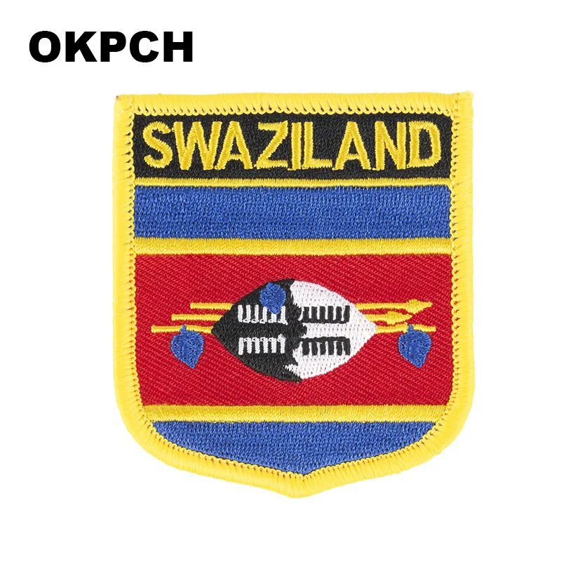 Swaziland Flag Shield Shape Iron on Embroidery Patches Saw on Transfer Patches Sewing Applications for Clothes Back Pac