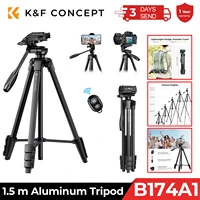 K&F Concept Soporte de trípode para teléfono con cámara de aluminio de 1,5 m, ultraligero de 1,34 libras con control remoto y soporte para teléfono móvil, trípodes B174A1