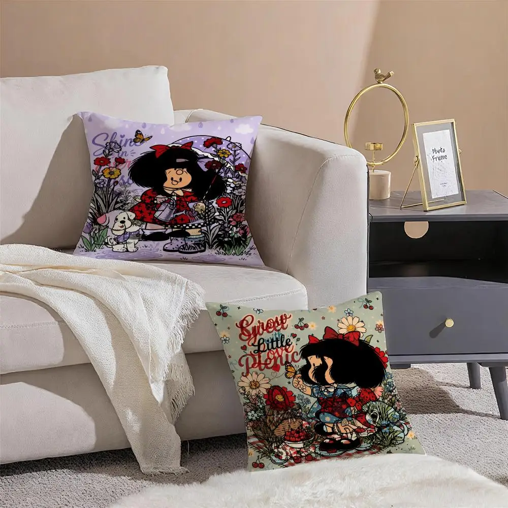 Quino Cartoon Girl M-Mafalda Cushion Cover Pattern Printed Pillowcase for Living Room Sofa Cushion Cover & Bedroom Decor