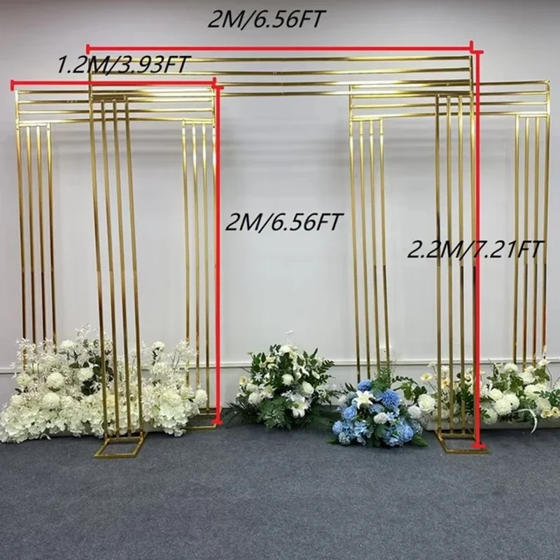 Minimalistischer Goldener Blumen-Metall-Quadrat-Hochzeitsbogen, Künstlicher Blumen-Hintergrundständer, Elegante Moderne Zeremonie-Party-Dekoration – Detail 4