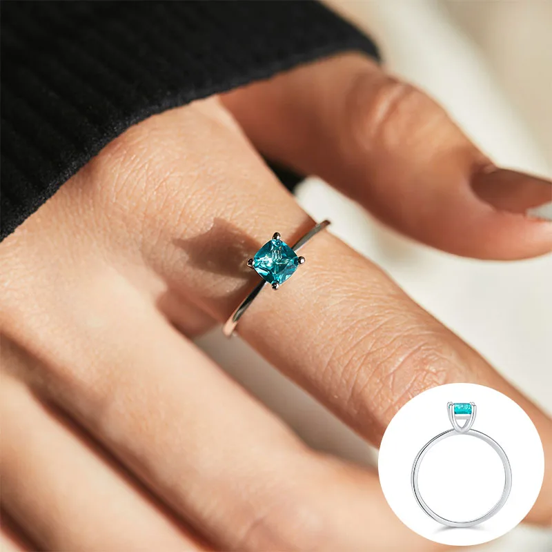 

100% 925 Sterling Silver Zircon Geometric Ring for Woman Girl Fashion Simple Square Design Jewelry Party Gift Dropshipping