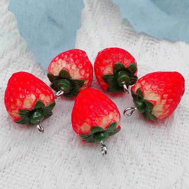 10pcs Big Size Simulation Strawberry Resin Food Charms Diy Kawaii Pendants For Key Chains Earrings Necklace Decor Jewelry Making