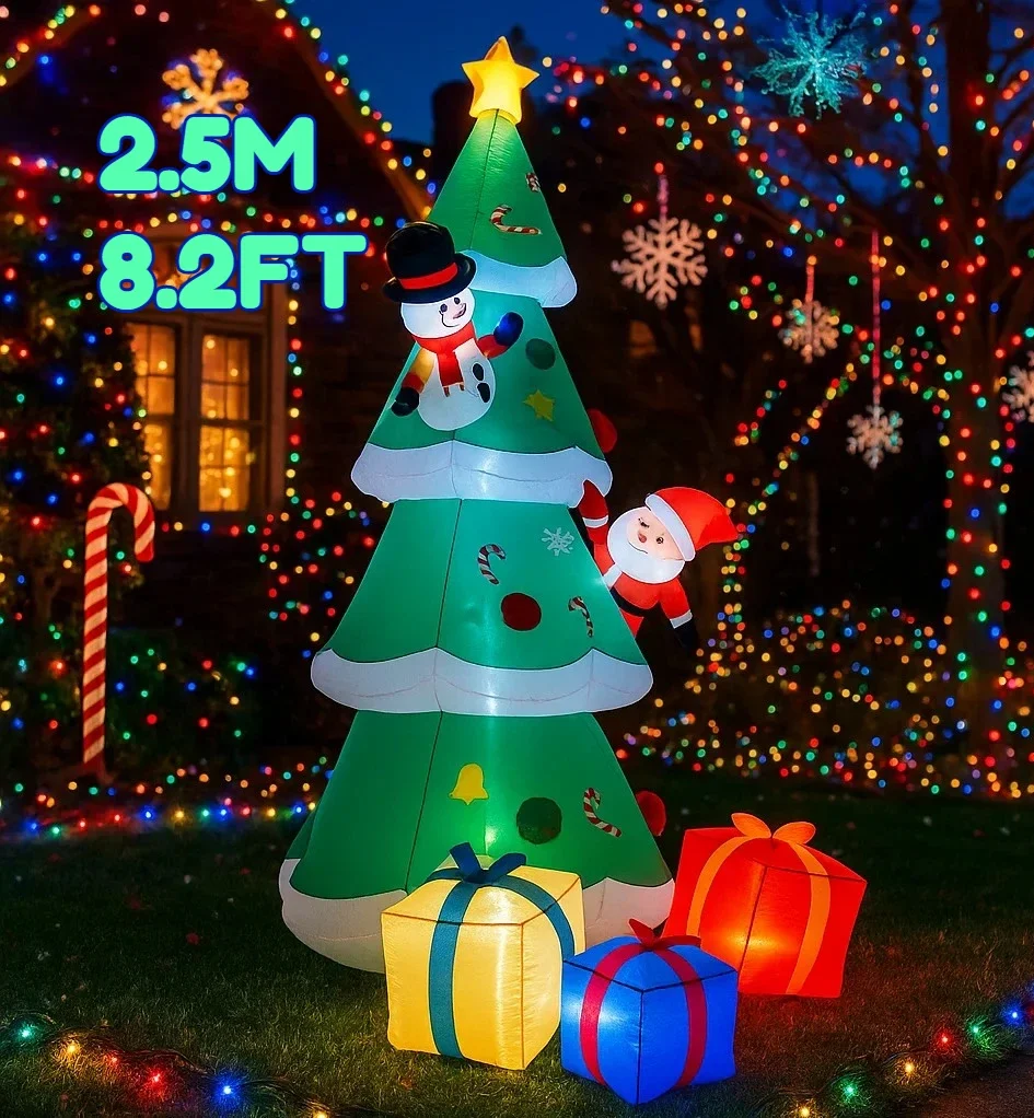 2.5M/8.2FT Christmas Decorations Inflatable Toy Santa Claus Snowman Tree Gift Boxes Home Yard Xmas LED Light Christmas Toy