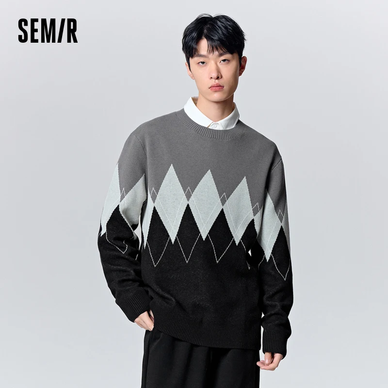 Semir Pullover Sweater Men 2023 Winter New Diamond Pattern Jacquard Heat Storage Warmth Comfortable Fashionable Loose Sweater