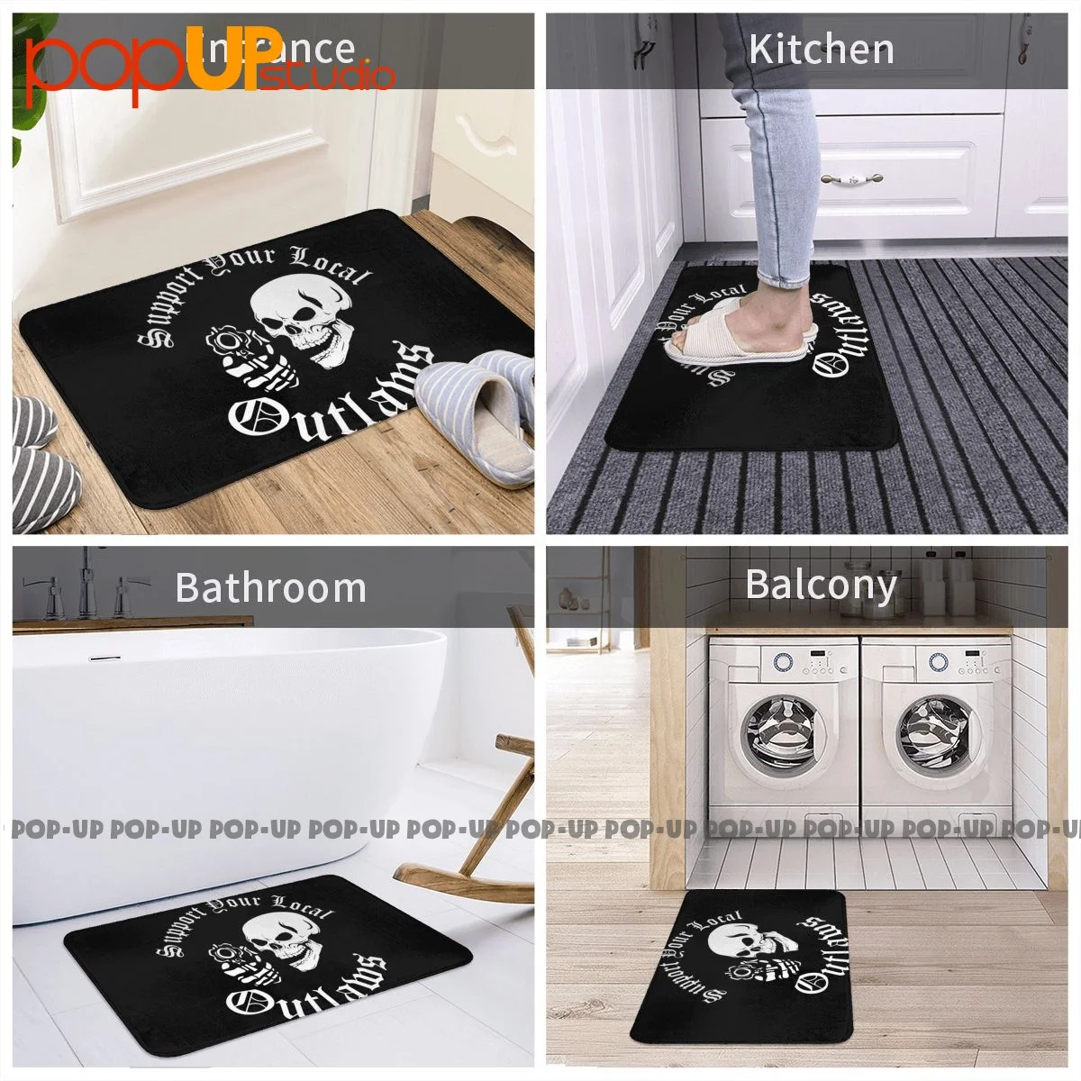 S Support Your Local Outlaws Biker Motorcycle Mc Skull Mat Rug Carpet Popular Ins Style