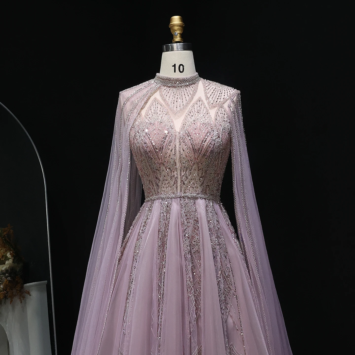 Sharon Said Luxury Dubai Pink Arabic Evening Dress with Cape Sleeves Brown Muslim Women Wedding Party Gowns SS050 Customized image 3