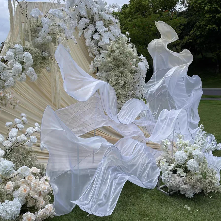 Yarn art streamer wave flower handmade shape free curve pleated gauze flower wedding background window decoration flower