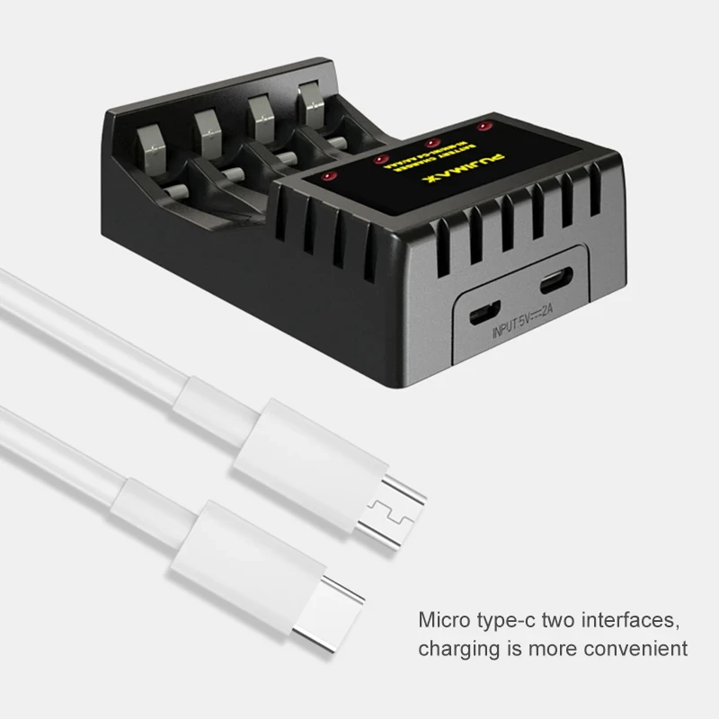 PUJIMAX 4-Slot NiMH/NiCd Battery Charger for 1.2v AAA/AA Rechargeable Battery Android USB/Type-C Interface Convenient Charging