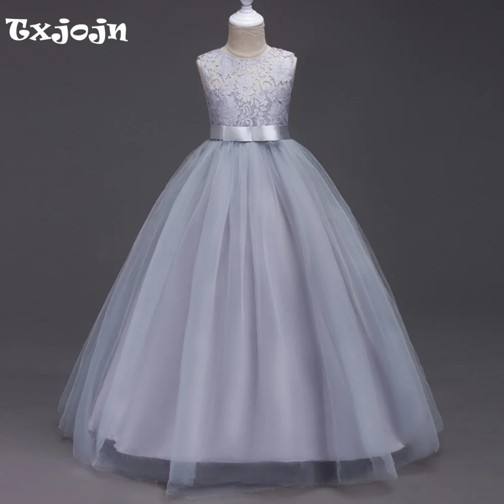Princess Style Bow Homecoming Girl Dress, Sleeveless Mesh Birthday Party Dress for Girls, Girl's Lace O-neck Dress for Wedding