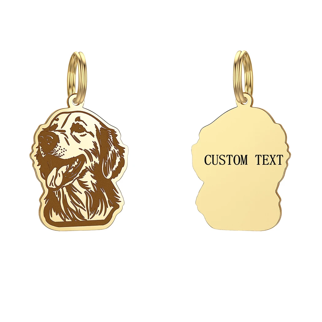 Stainless Steel Golden Retriever Custom Dog Id Tags Collar With Name Number Dogs Anti-lost Pendant Engraving Keychain