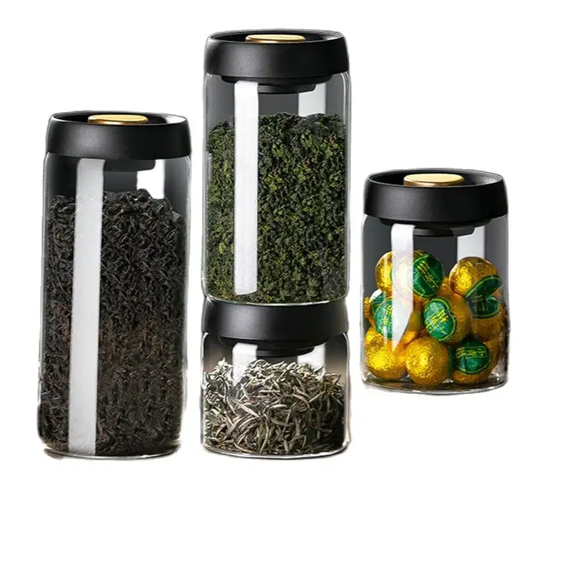 Glass Vacuum Tea Caddy Sealed Jar Transparent Household Storage Bottle Home Furnishing Kitchen