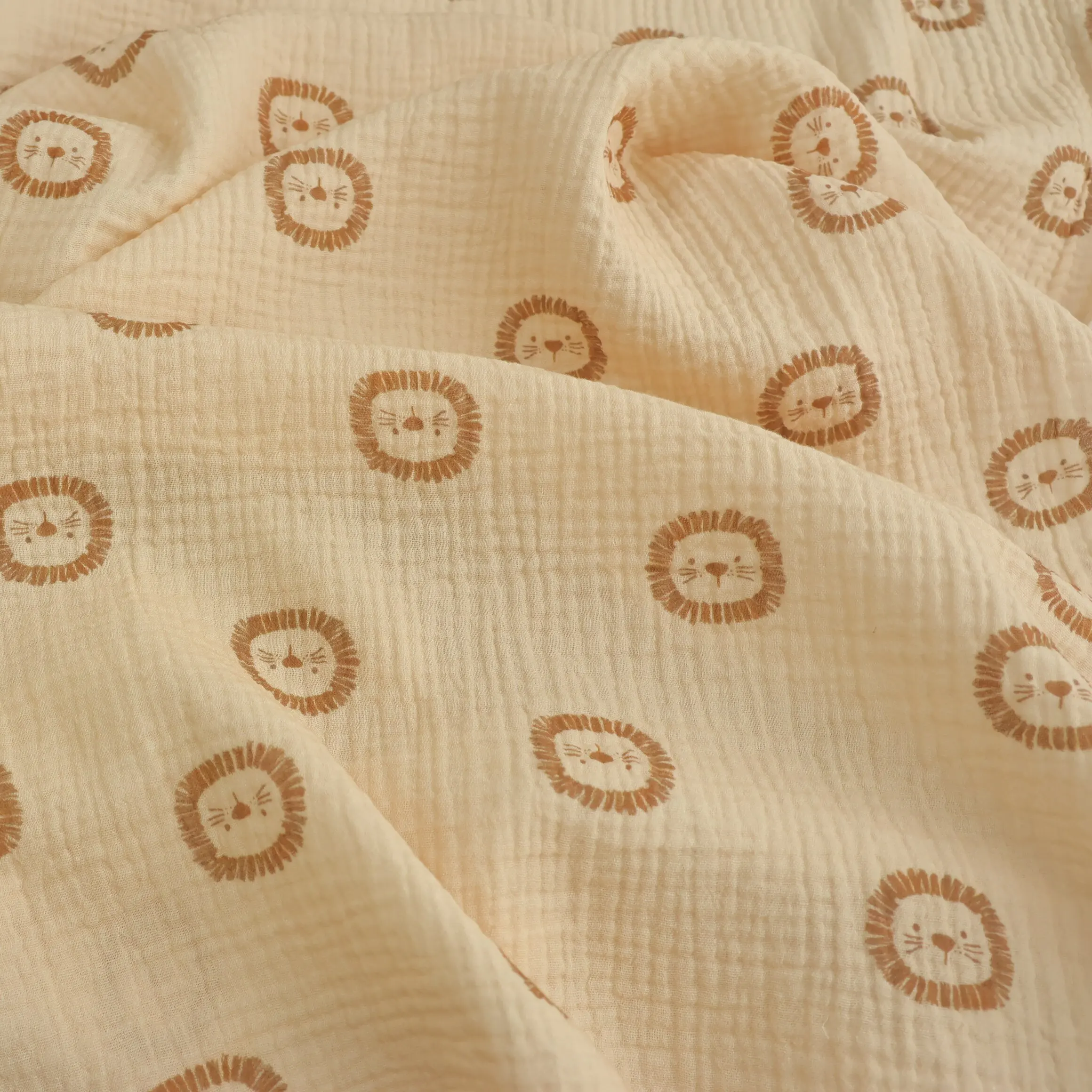 Löwenmuster, doppellagiger bedruckter Kreppstoff aus reiner Baumwolle zum Nähen von Heimkleidung, Kinderrocken, Pyjamas, handgefertigten DIY-Stoffen