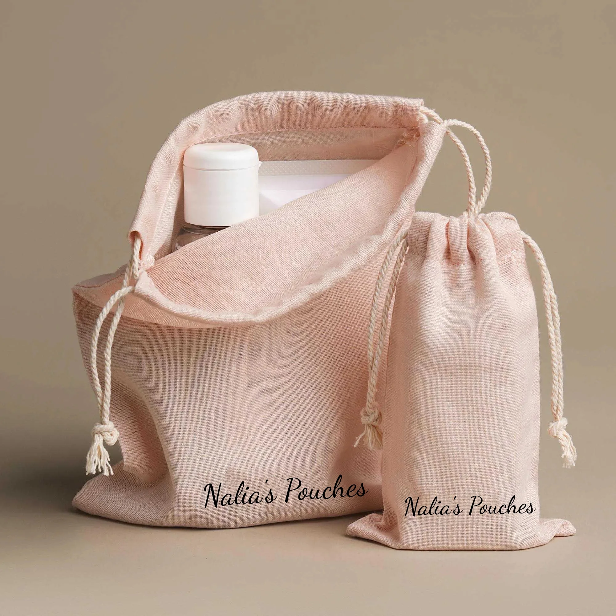 Reusable Personalized Logo Cotton Drawstring Bag Natural Muslin Canvas Jewelry Package Pouch for Party Wedding