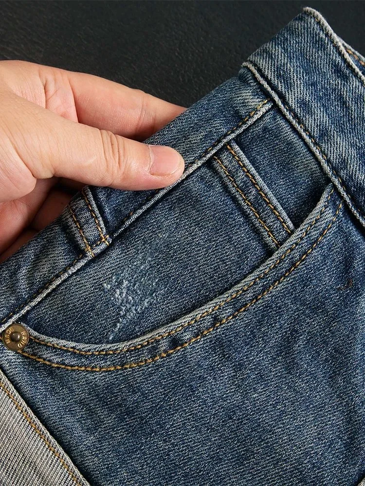 秋と春のファッションアメリカンヴィンテージストレートレッグ弾性デニムパンツメンズカジュアル快適なスポーツ高品質ジーンズ