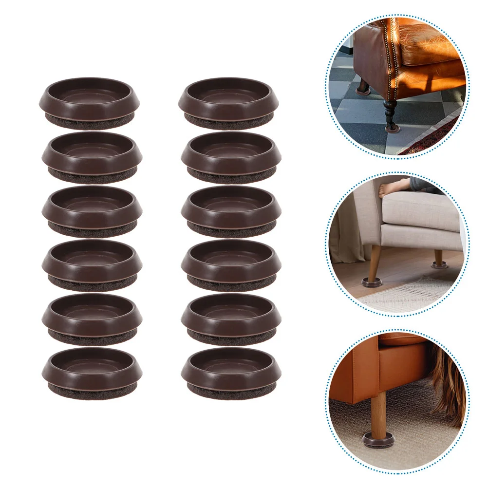 12 Pcs Fixed Caster Cup Furniture Felt Protectors Area Rugs Chair Feet Coasters Wheel Stopper Round Pads for Hardwood Floors