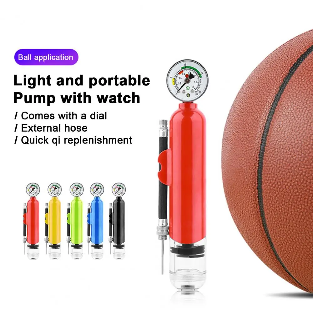 19.3*4cm Ball Pump With Pressure Gauge Dual Action Ball Pump With Needle Air Inflation Hand Pump For Basketball Soccer Football