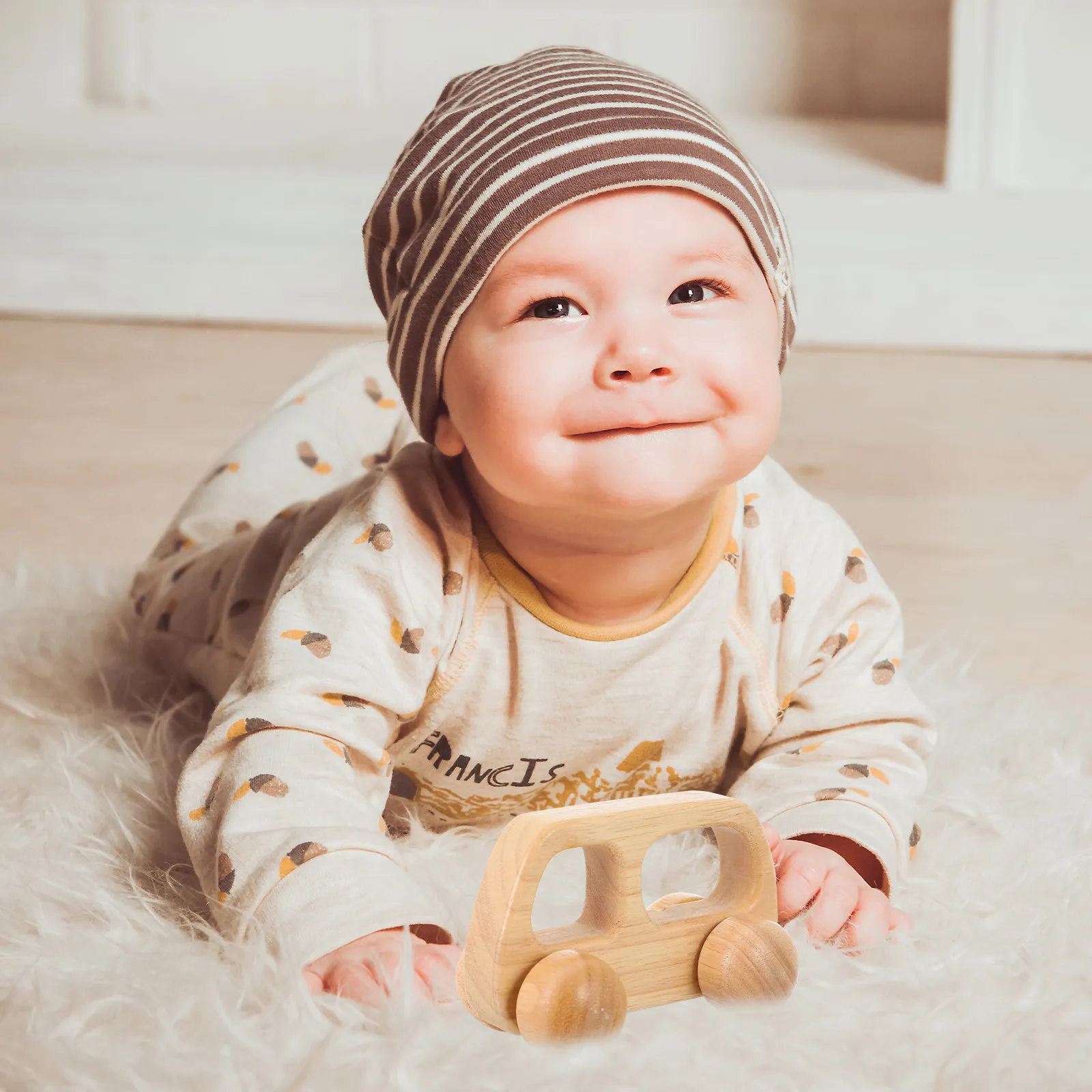 

Деревянная каталка-толкалка для малышей с безопасной гладкой поверхностью, развивающая моторику, из натурального дерева, для новорожденных