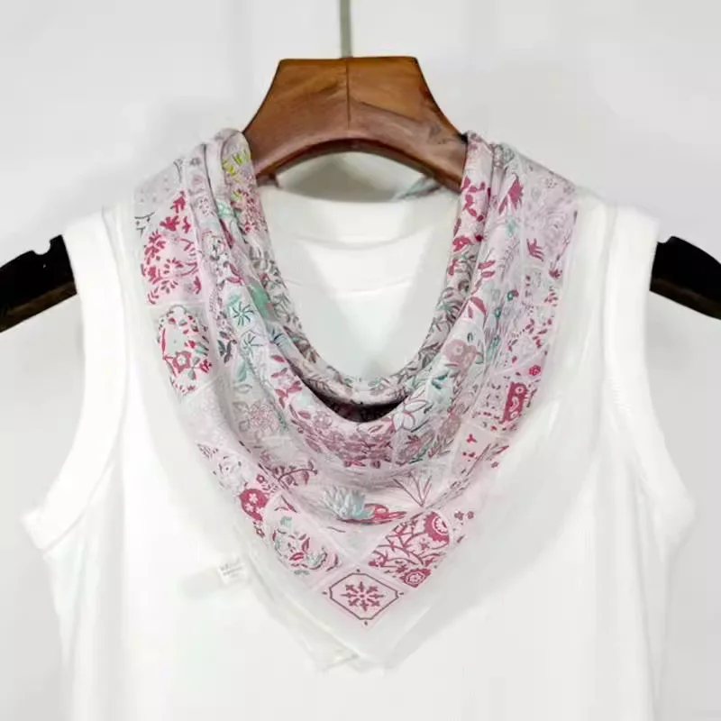 

Pattern Plant Printed Square Silk Scarf Soft Smooth Satin Neckerchief Multi purpose Headband Bag Accessory For All Seasons