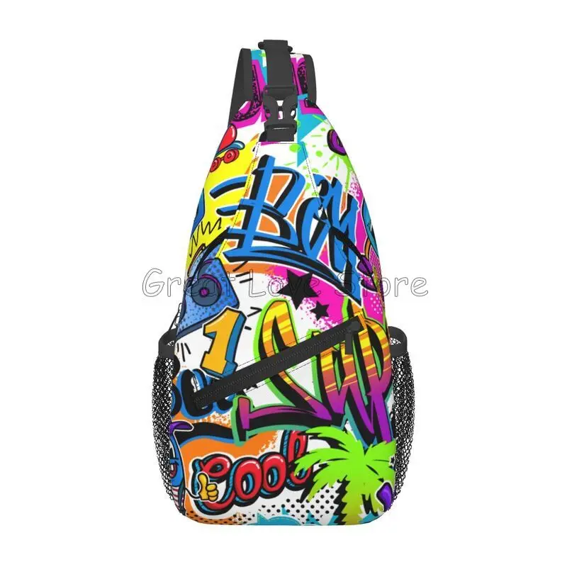 American Comic Book Collection Pop Art Chest Bag Graffiti Casual Travel Daypack Crossbody Bag for Travel Beach Camping Hiking