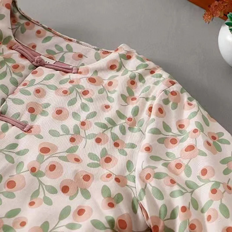 Vintage Zoete Bloemenprint Vrouwen Parka 'S 2024 Nieuwe Herfst Winter Knopen O-hals Dames Gewatteerd Jasje Dikke Warme Katoenen Gewatteerde Jas