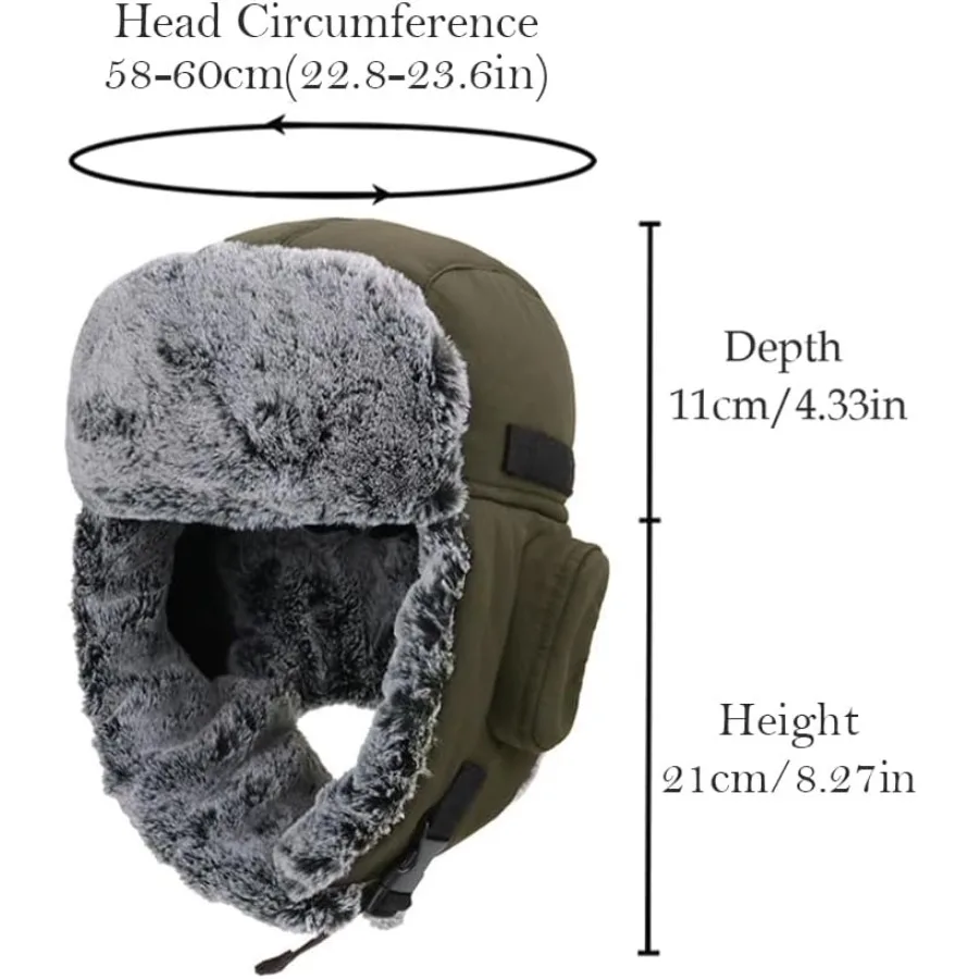 ZffXH Men's Trapper Hat Winter Faux Fur Bomber Ushanka Aviator Hunter Hat with Ear Flaps Elmer Fudd Hunting Trooper Hat