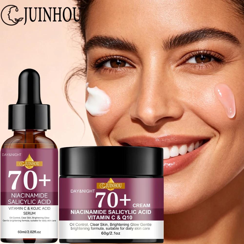 JUINHOU 2-in-1 Gesichtsserum-Creme-Set mit Nicotinamid und Salicylsäure, Ölregulierung, für einen ebenmäßigen Hautton, feuchtigkeitsspendende Gesichtspflege für Damen und Herren