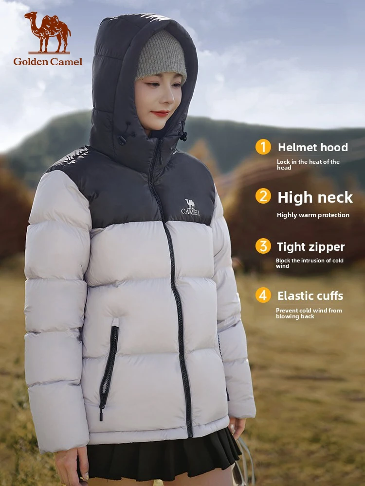 Golden Camel Winter Windproof Hiking Down Jacket Outdoor Cold Resistant Short 650FP Plus Thick Warm Hooded Coat Peak Performance