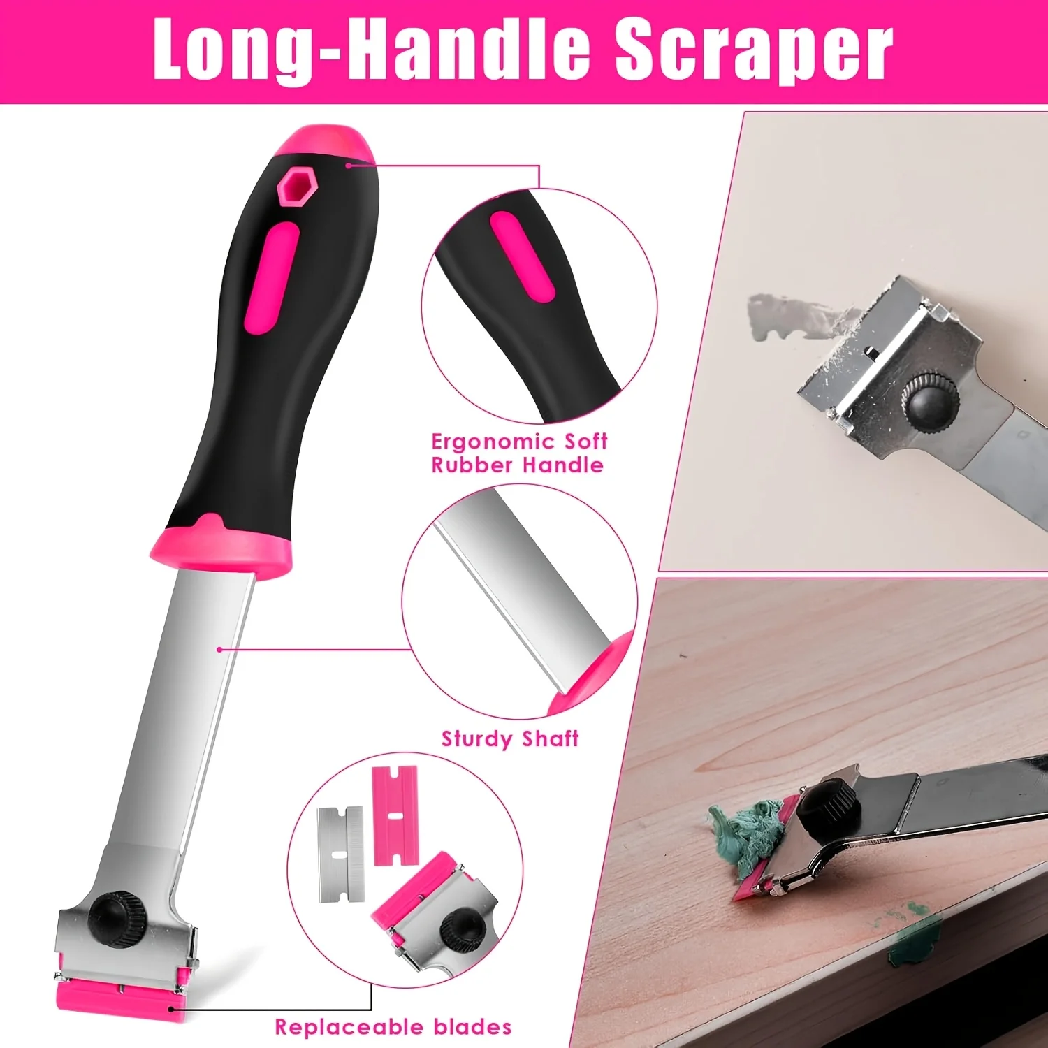 22PCS Multi-purpose Pink Scraper Kit Metal Plastic Razor Blades Set Glue Label Paint Remover Car Tint Window Stove Household Cle image 3