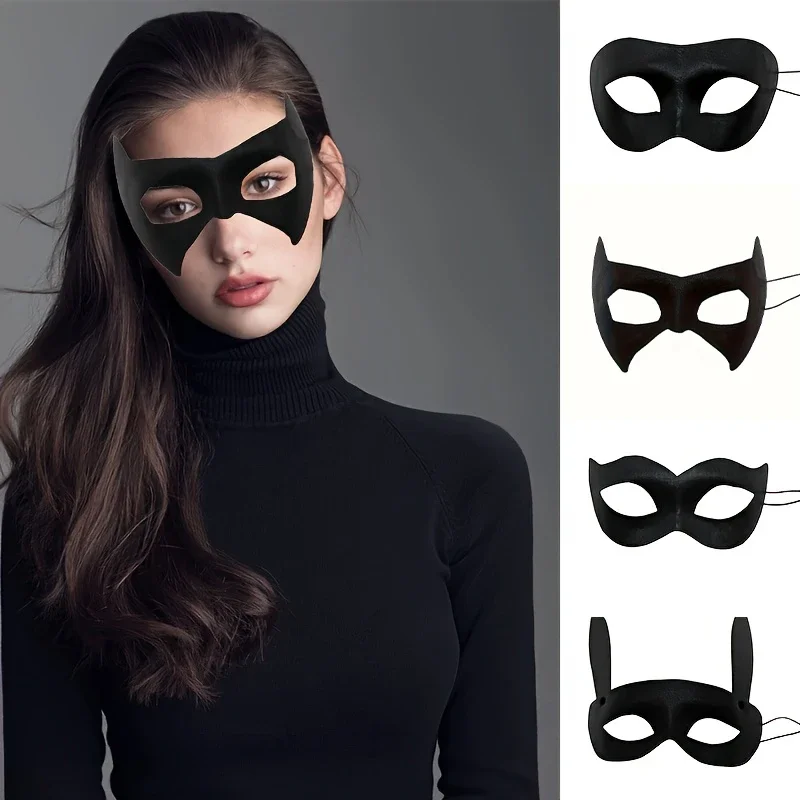 Pure Black Party Bar Makeup Ball Mask Flat Head Half Face Spray Painted Eye Mask Film And Anime Cosplay Halloween Party Prank