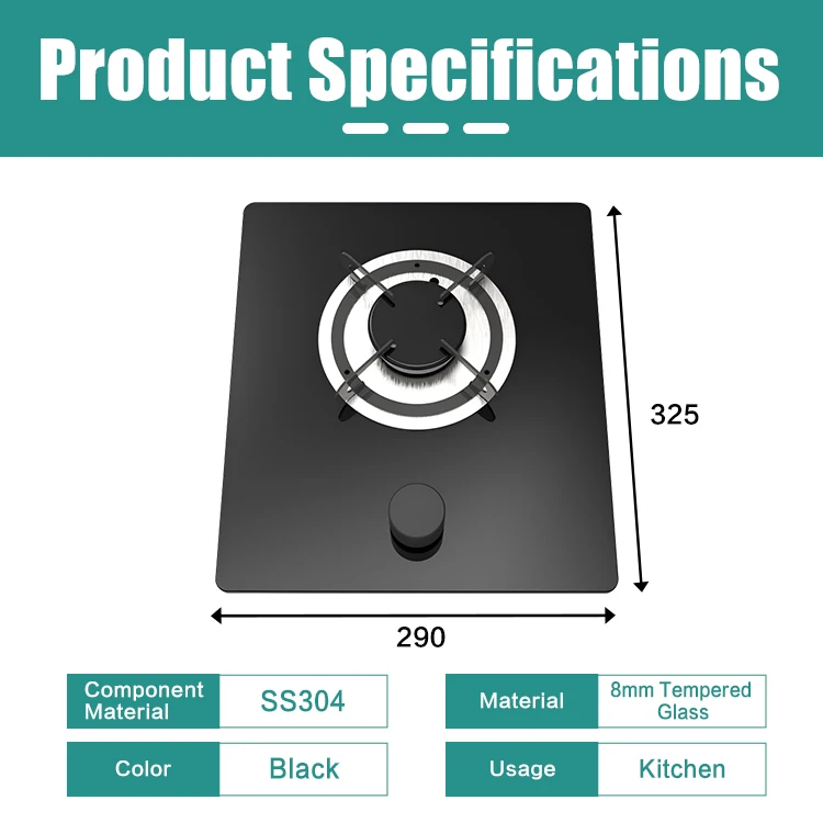 SS304 Component Single Burner Gas Cooktop, 8mm Tempered Glass Portable Stove For RV Caravan Mobile & Small Kitchen