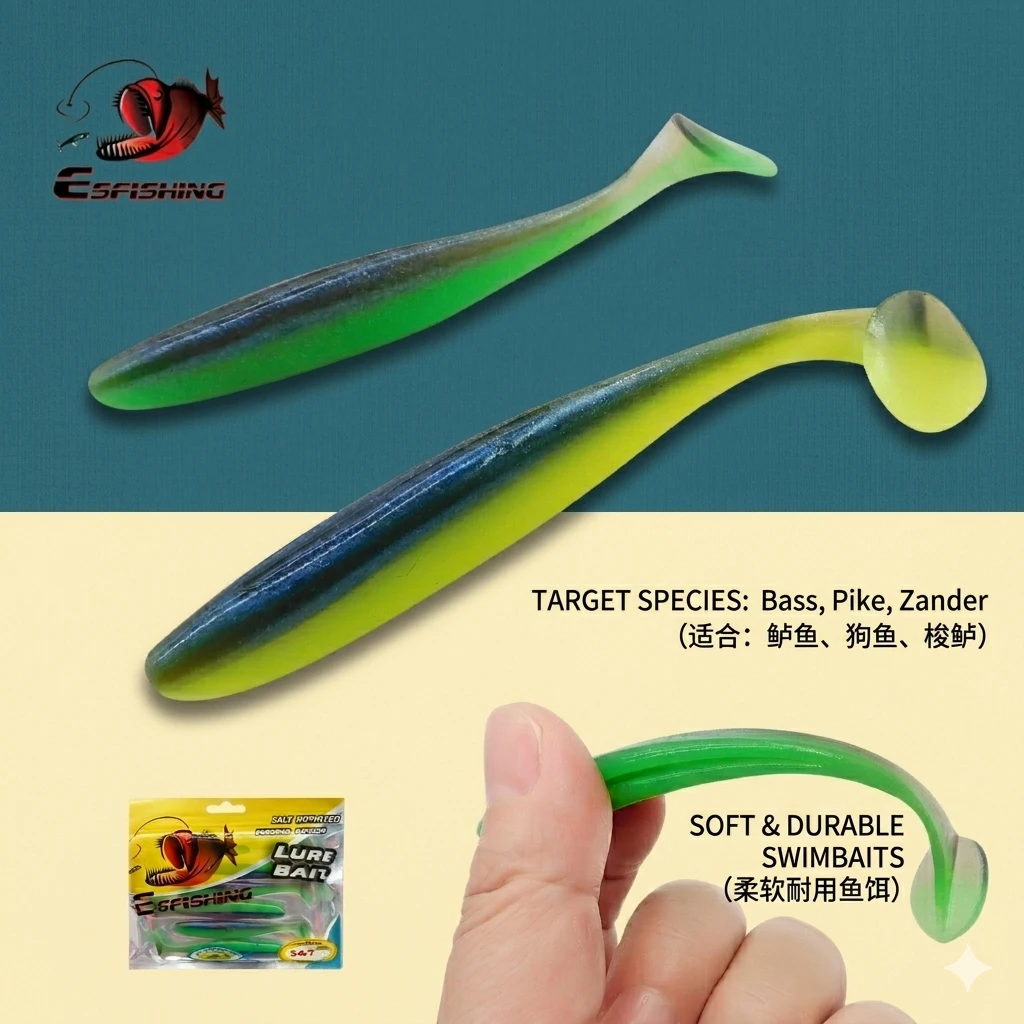 Isca Artificial de Silicone KESFISHING Soft Fishing Lure ES Easy Shiner 50mm 76 100 125 150 180mm para Pesca de Lúcio e Perch